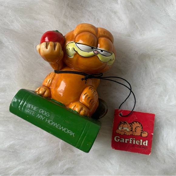 VTG 1981 Enesco Garfield Ceramic Figure “The Dog Ate My Homework” Figurine w Tag - Picture 2 of 11